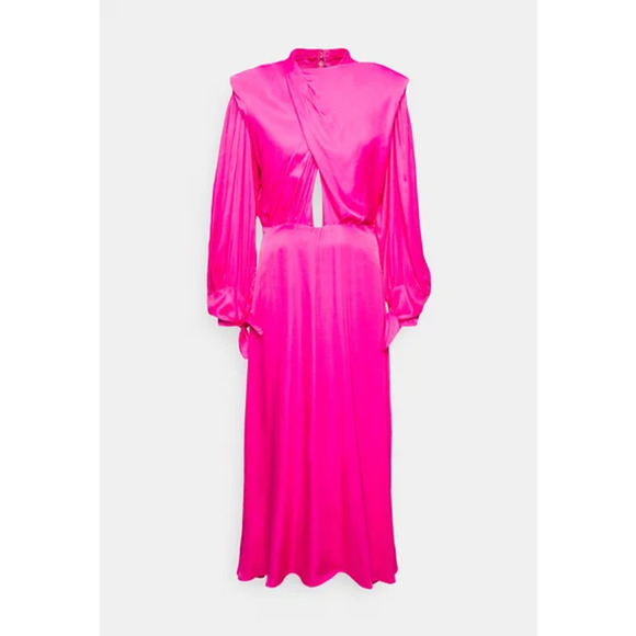 NEW Farm Rio Shoulder Pads Maxi Dress Open Back Viscose Pink Women's Size Medium - Picture 11 of 13